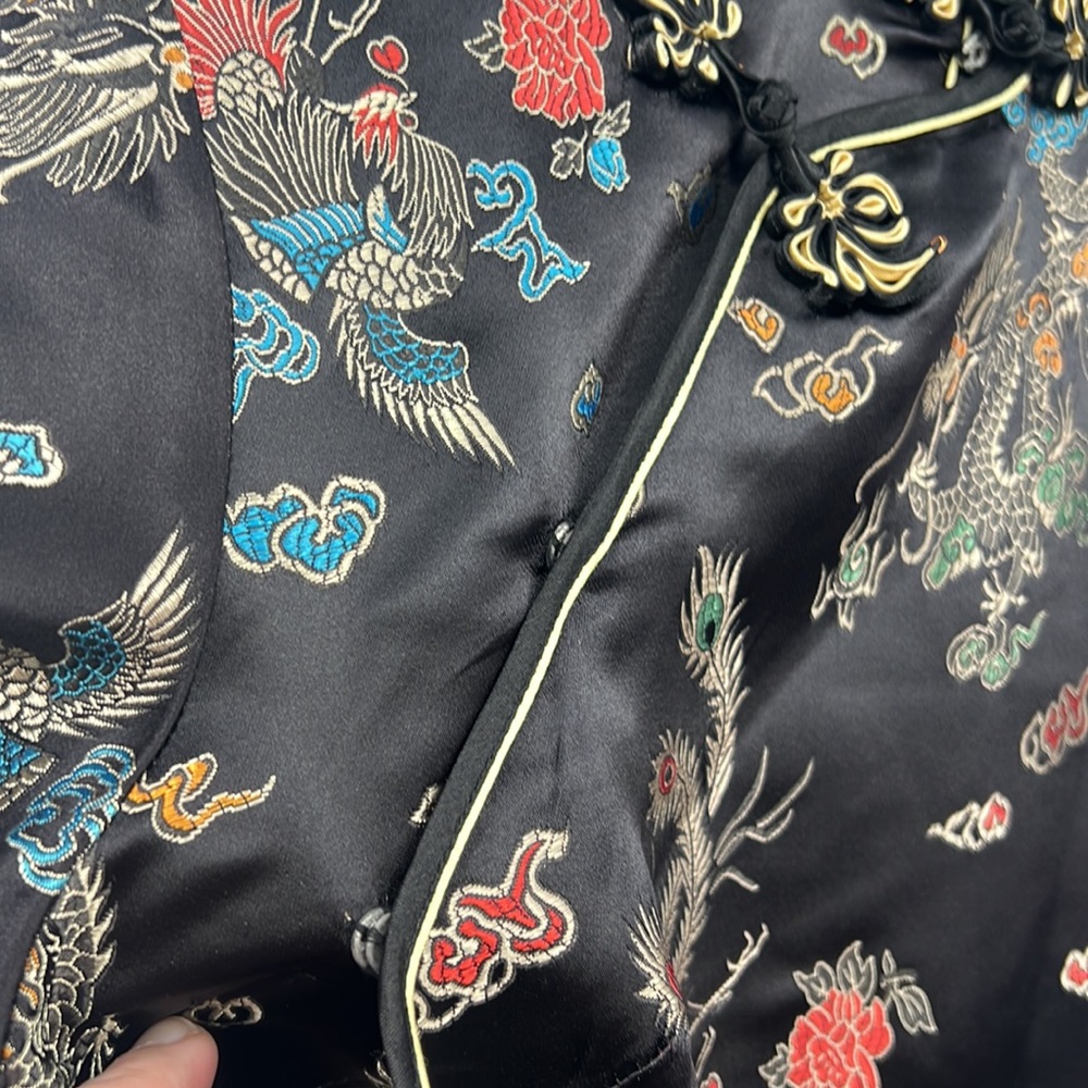 Yi Fang Dress Womens 36 Black Dragon Phoenix Chinese Traditional Short Sleeve - Picture 4 of 12